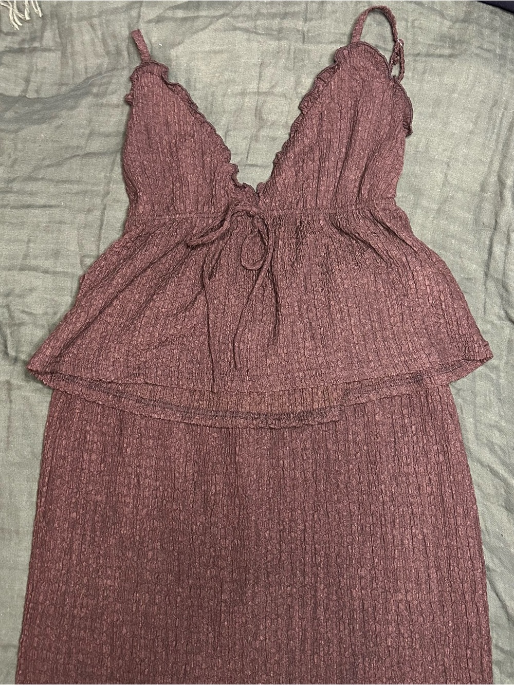 Streetwear Society Strapless Textured Brown 2-Piece Set